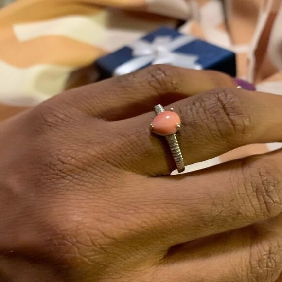 Oregon Peach Opal  Sterling Silver Platinum Ring-8 - Picture 5 of 8